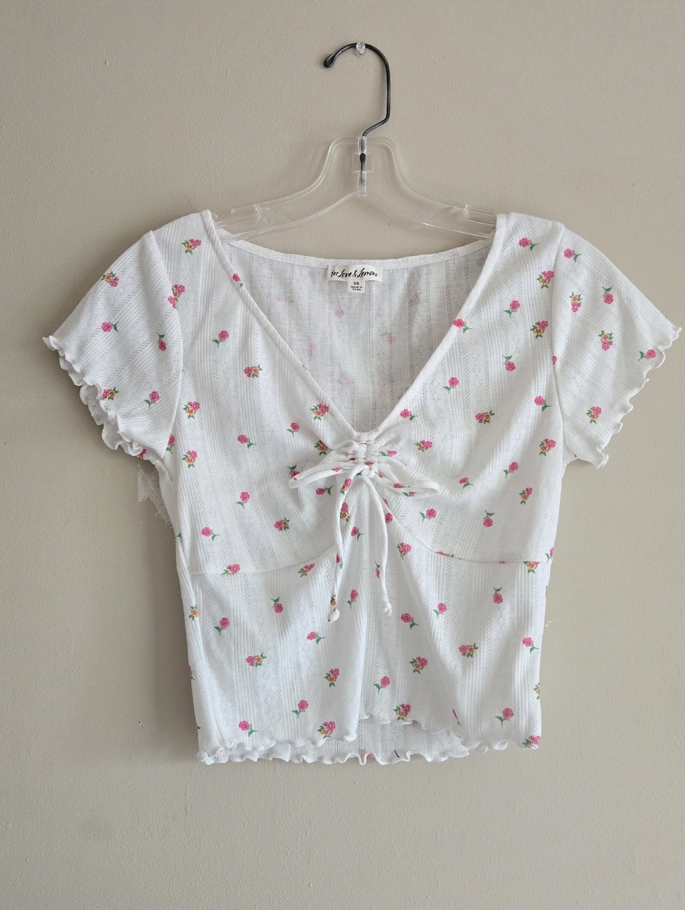 For Love And Lemons Blossom Pointelle Matching Set Pajama Top & Shorts White XS - Picture 6 of 16